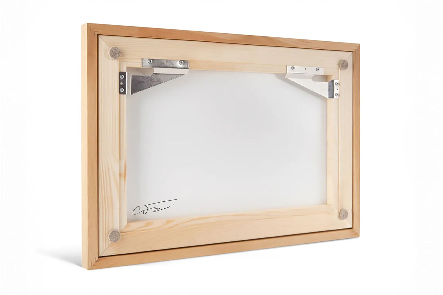 Back view of a fine art photograph mounted under acrylic glass with floater frame, ready to hang