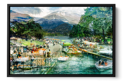 Afternoon Walk at Lake Annecy French Alps photograph under acrylic glass with black floater frame, 16 by 24 inch artwork