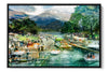 Afternoon Walk at Lake Annecy France photograph under acrylic glass with black floater frame, 24 by 36 inch artwork