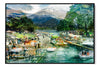 Afternoon Walk at Lake Annecy layered photograph under acrylic glass with black floater frame, 40 by 60 inch artwork