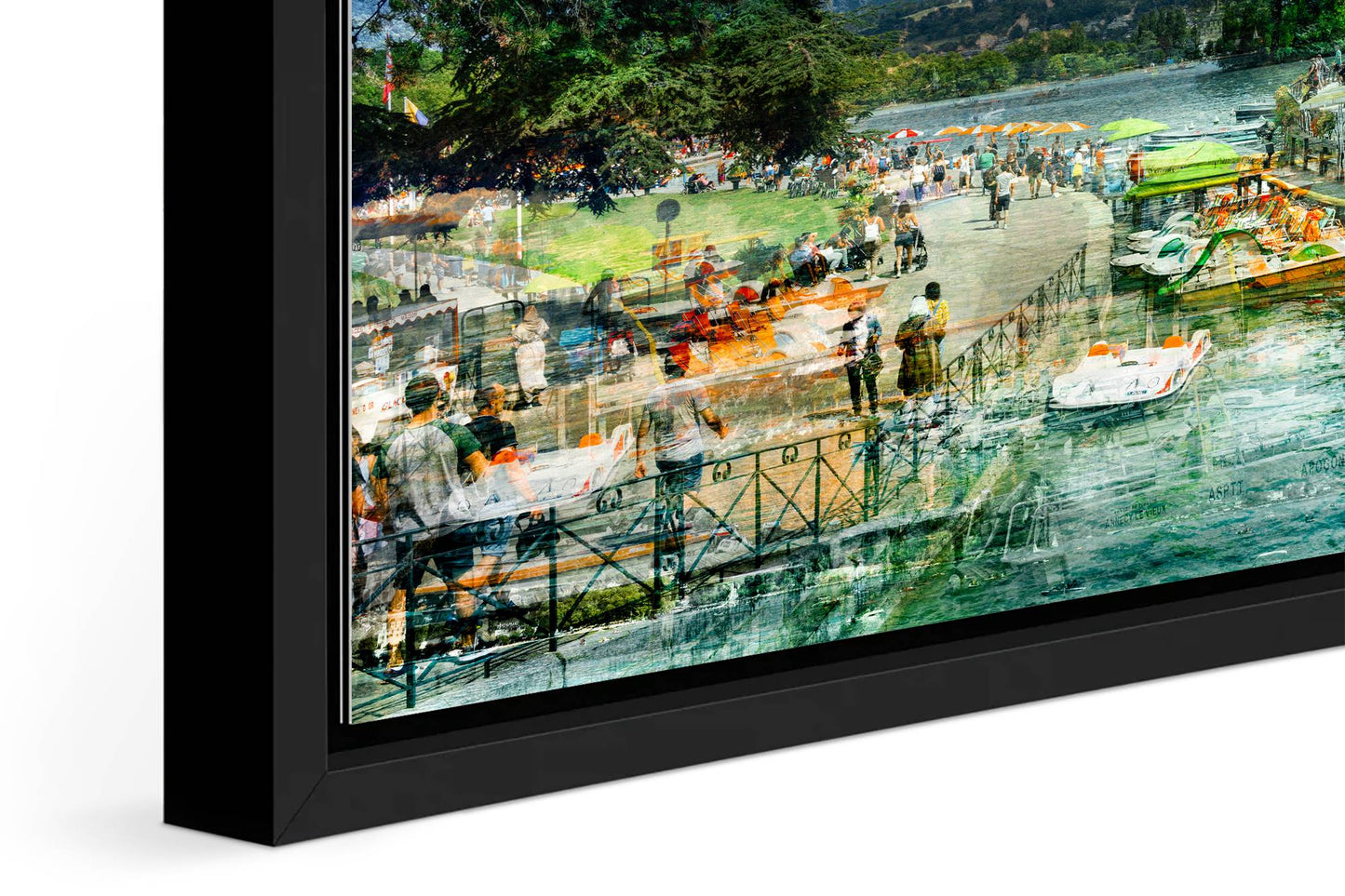 Afternoon Walk at Lake Annecy photograph under acrylic glass with black floater frame, close up detail