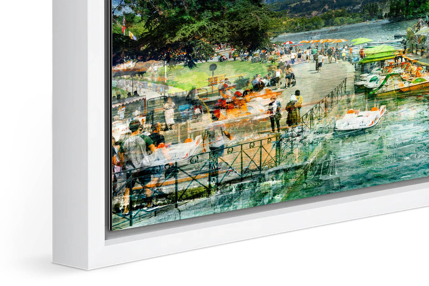 Afternoon Walk at Lake Annecy photograph under acrylic glass with white floater frame, close up detail