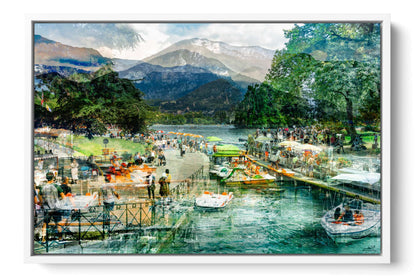 Afternoon Walk at Lake Annecy French Alps photograph under acrylic glass with white floater frame, 16 by 24 inch artwork