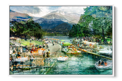 Afternoon Walk at Lake Annecy France photograph under acrylic glass with white floater frame, 24 by 36 inch artwork