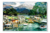 Afternoon Walk at Lake Annecy layered photograph under acrylic glass with white floater frame, 40 by 60 inch artwork