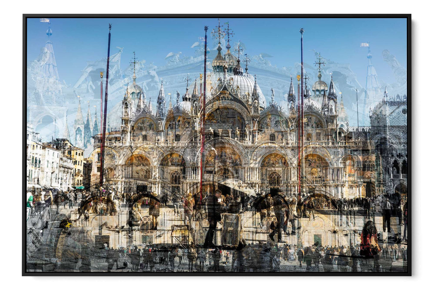 Basilica di San Marco layered photograph under acrylic glass with black floater frame, 40 by 60 inch artwork