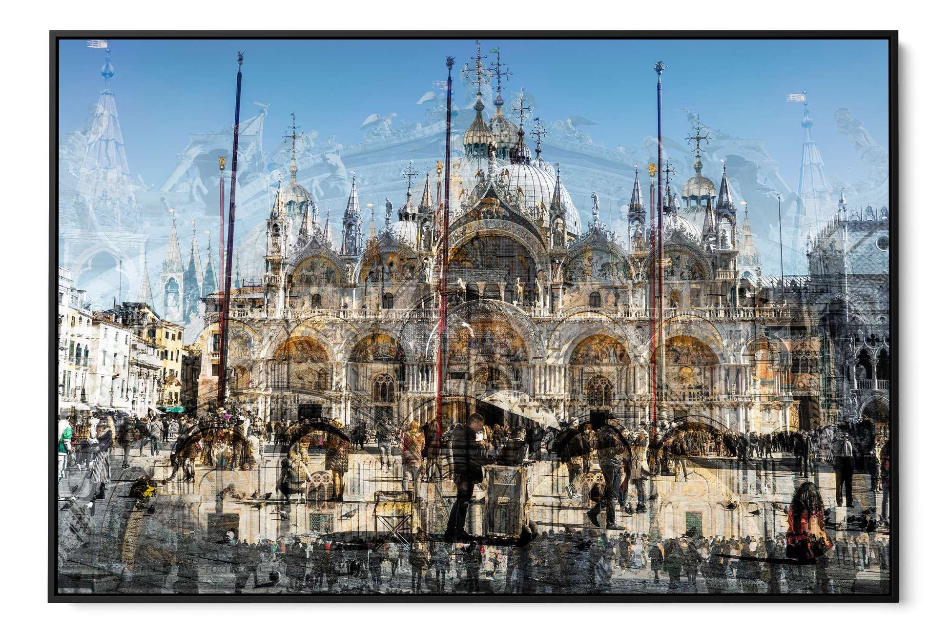 Basilica di San Marco layered photograph under acrylic glass with black floater frame, 40 by 60 inch artwork
