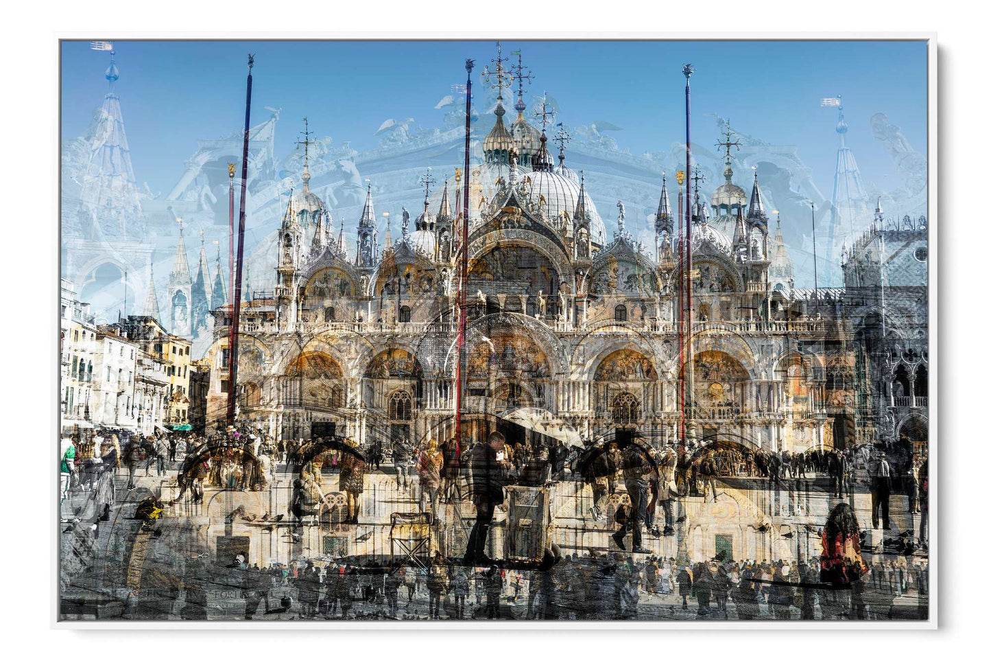 Basilica di San Marco layered photograph under acrylic glass with white floater frame, 40 by 60 inch artwork