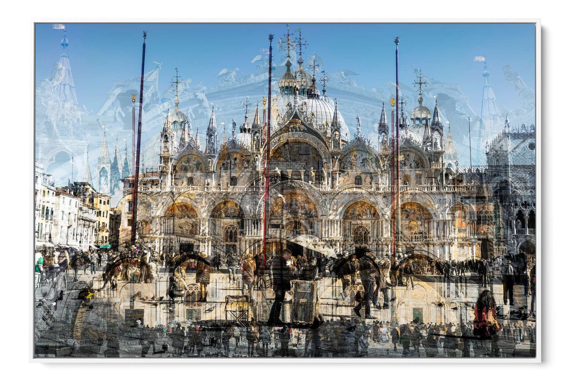 Basilica di San Marco layered photograph under acrylic glass with white floater frame, 40 by 60 inch artwork