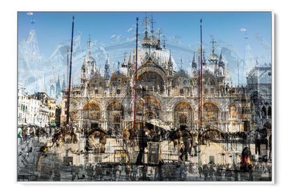 Basilica di San Marco layered photograph under acrylic glass with white floater frame, 40 by 60 inch artwork