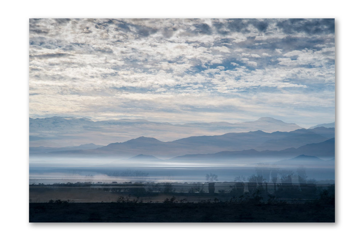Blue Salton Sea California photograph mounted under acrylic glass, front view