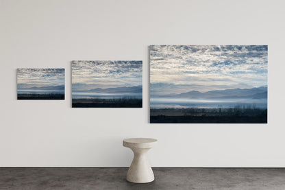 Blue Salton Sea limited edition photography print shown in three sizes, 16 by 24, 24 by 36 and 40 by 60 inches