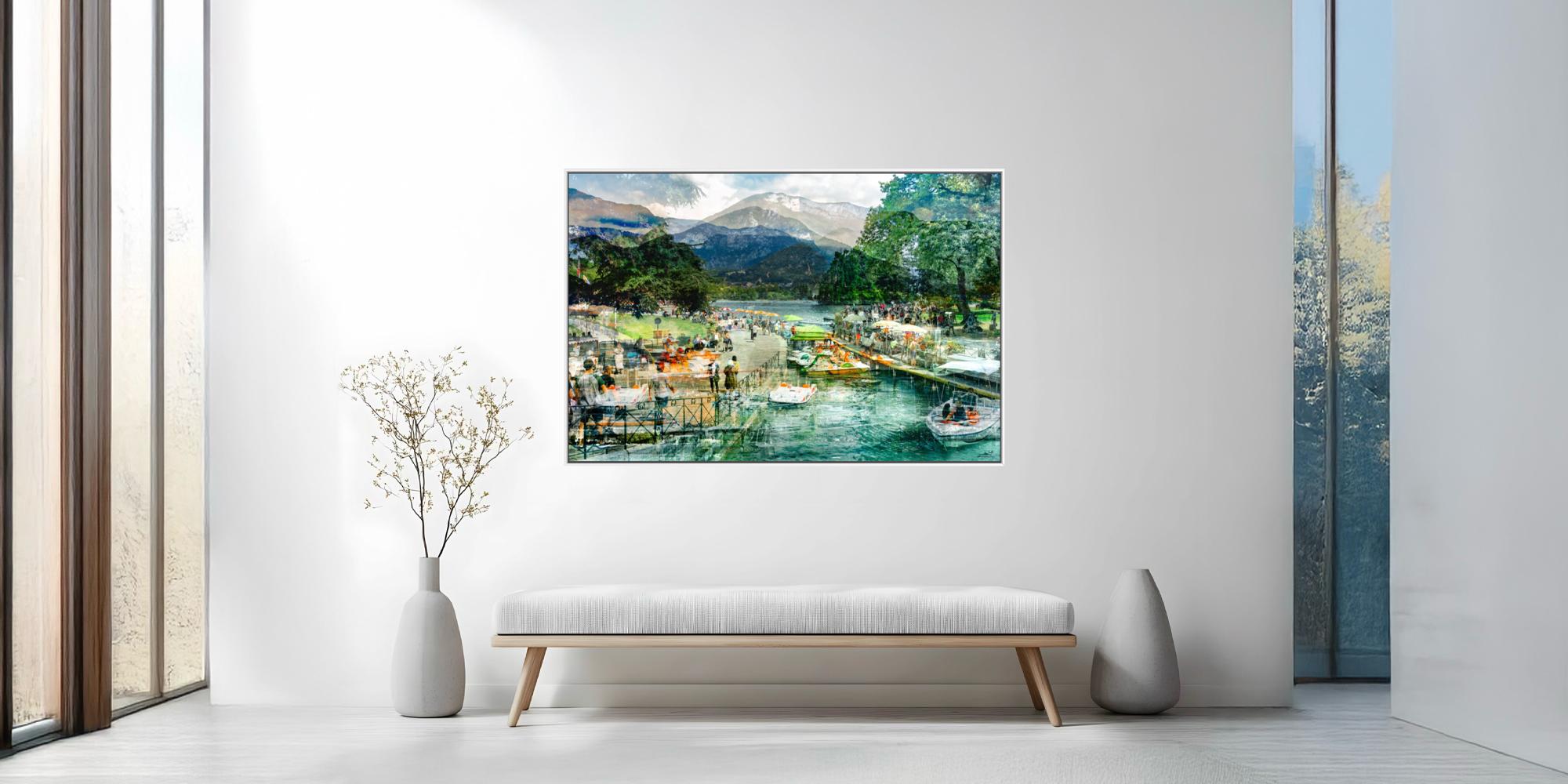 Afternoon Walk at Lake Annecy from Charlotte Fonne's Breathe Series, a French Alps landscape photography print in a white floater frame