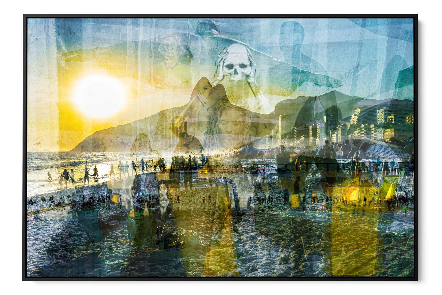 Cidade Maravilhosa layered photograph under acrylic glass with black floater frame, 40 by 60 inch artwork
