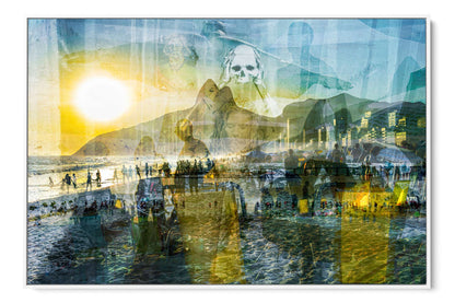 Cidade Maravilhosa layered photograph under acrylic glass with white floater frame, 40 by 60 inch artwork