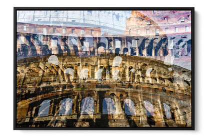 Colosseo Rome photograph under acrylic glass with black floater frame, 24 by 36 inch artwork