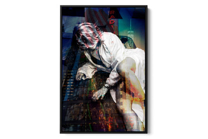 Girl in Manhattan layered portrait photograph under acrylic glass with black floater frame, 24 by 36 inch artwork