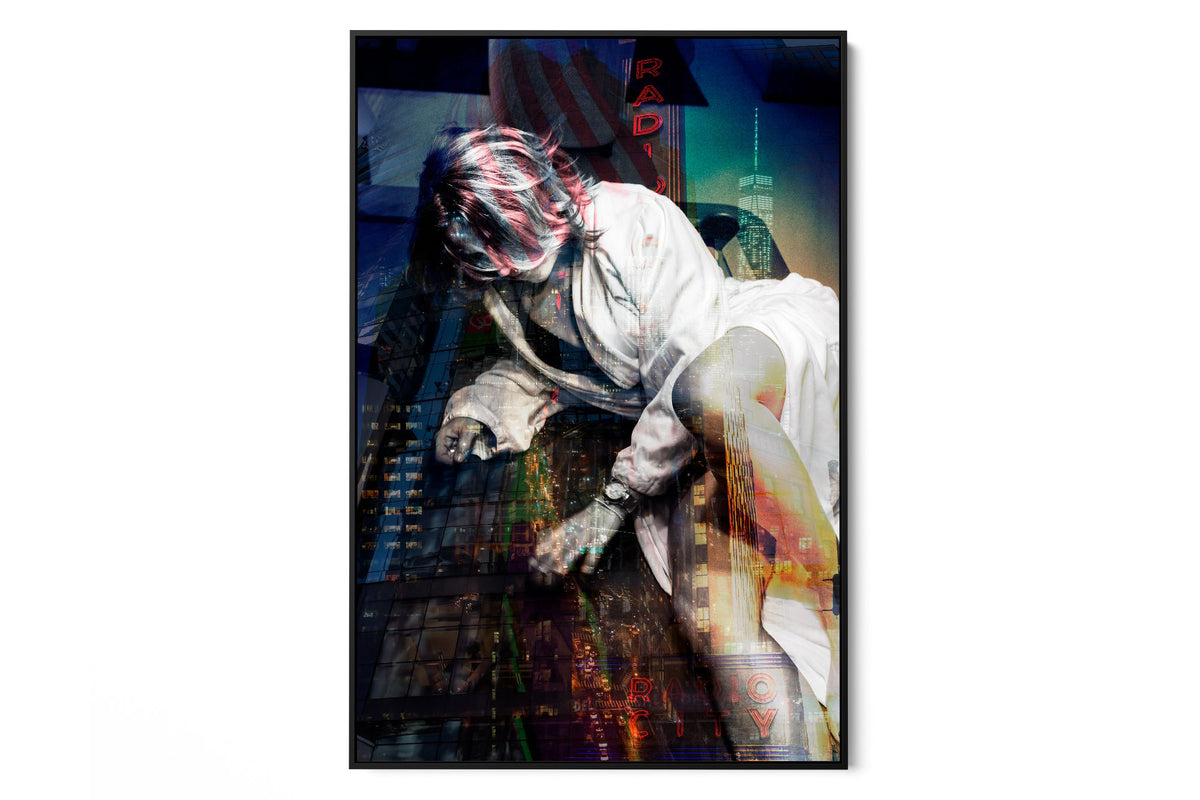 Girl in Manhattan New York portrait photograph under acrylic glass with black floater frame, 40 by 60 inch artwork