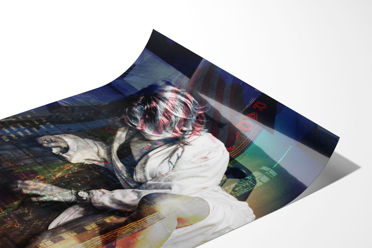 Close up of the Girl in Manhattan fine art photograph printed on Fuji Crystal Archive DP II paper, showing the red flag stripes running through her hair