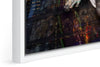 Girl in Manhattan photograph under acrylic glass with black floater frame, close up detail