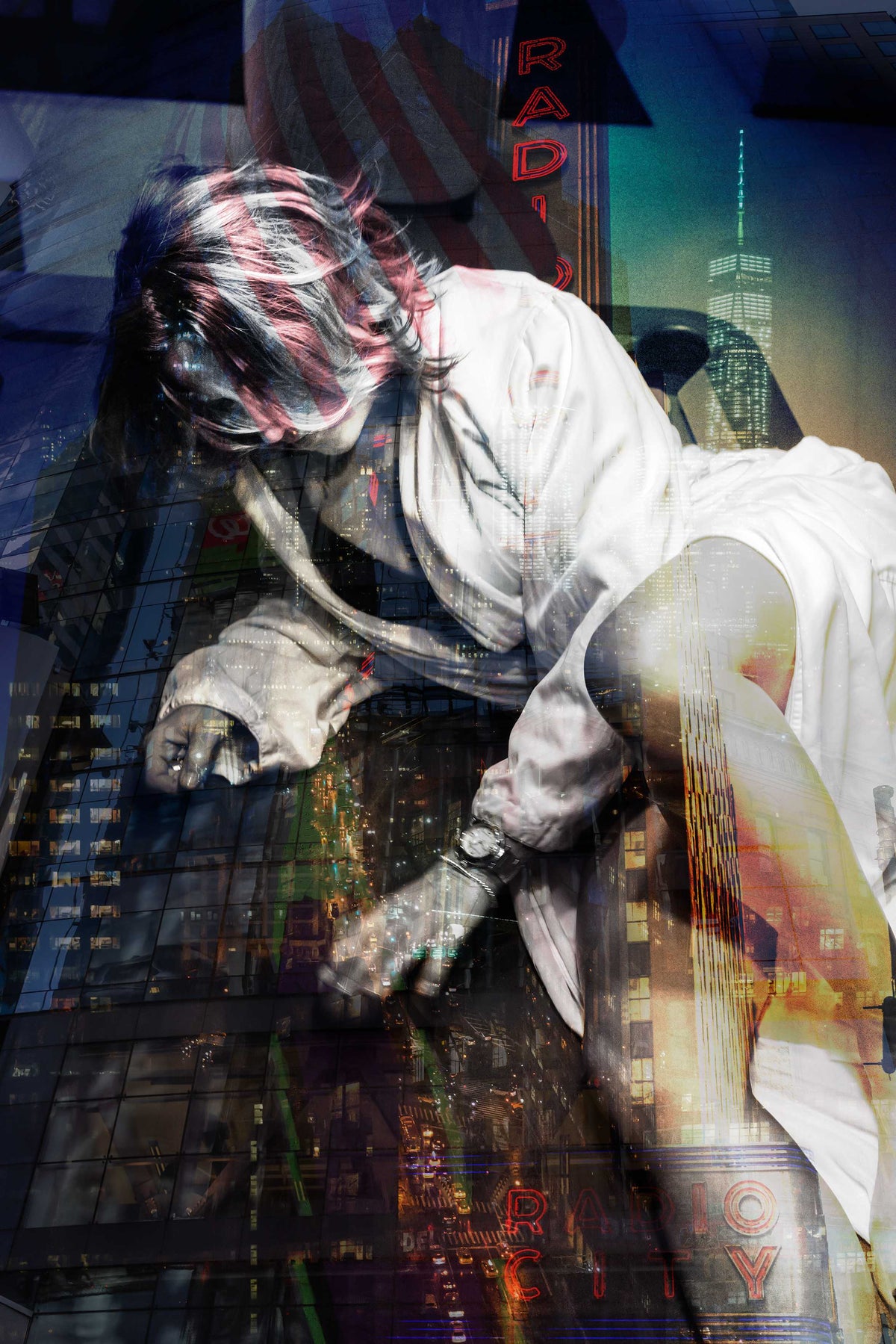 Girl in Manhattan portrait photography print by Charlotte Fonne, a woman layered with New York, from the Reflection Series