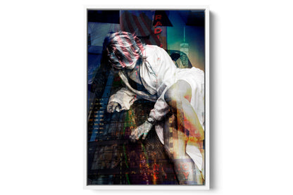 Girl in Manhattan layered portrait photograph under acrylic glass with white floater frame, 24 by 36 inch artwork