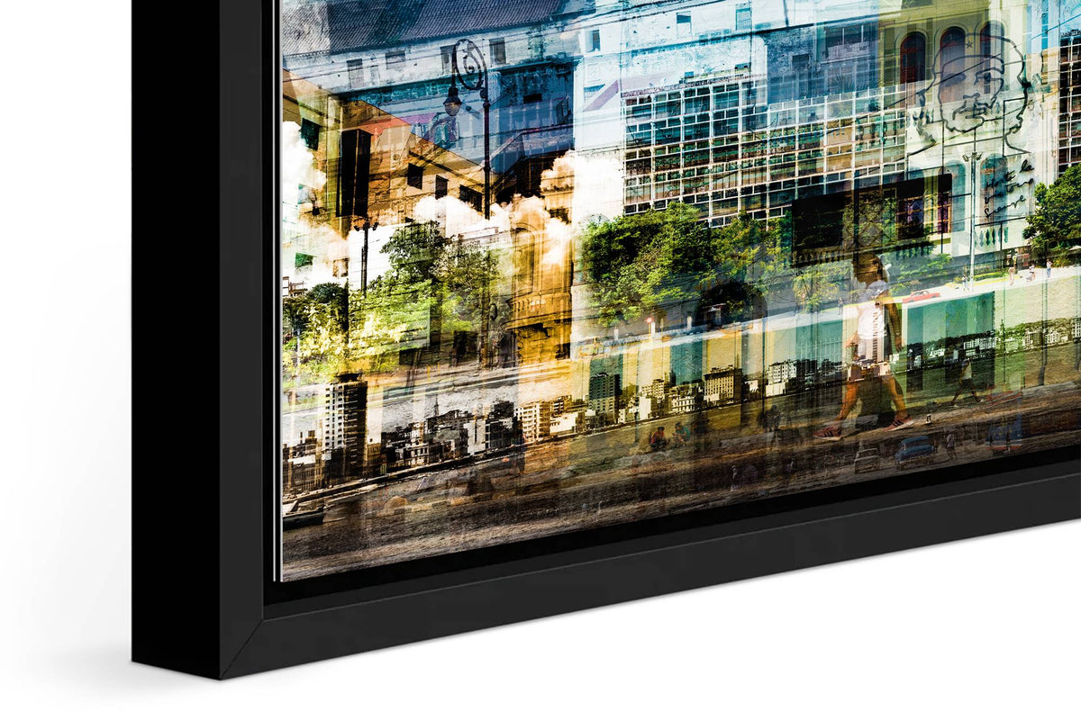 Hermosa Cuba photograph under acrylic glass with black floater frame, close up detail