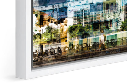 Hermosa Cuba photograph under acrylic glass with white floater frame, close up detail