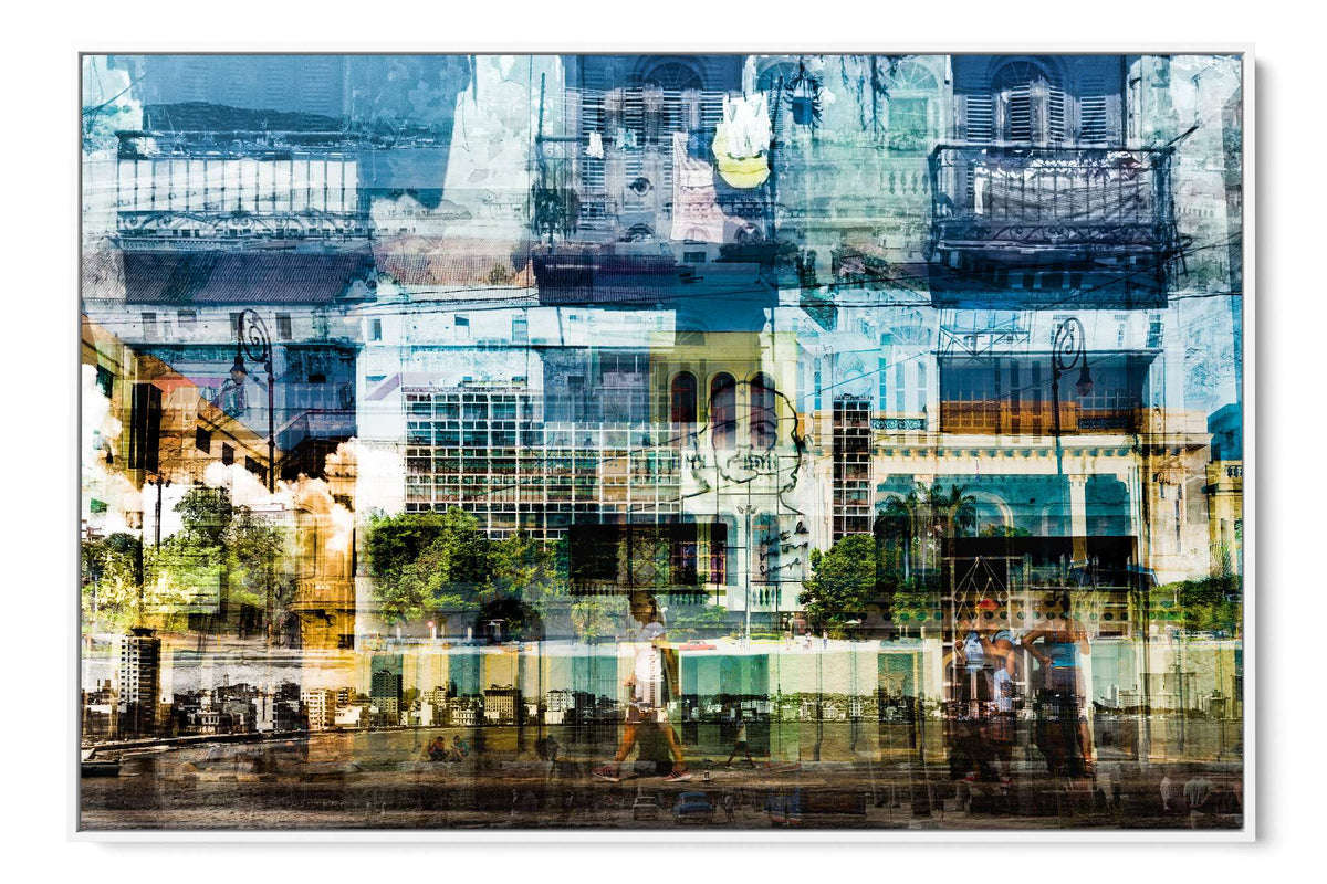 Hermosa Cuba layered photograph under acrylic glass with white floater frame, 40 by 60 inch artwork