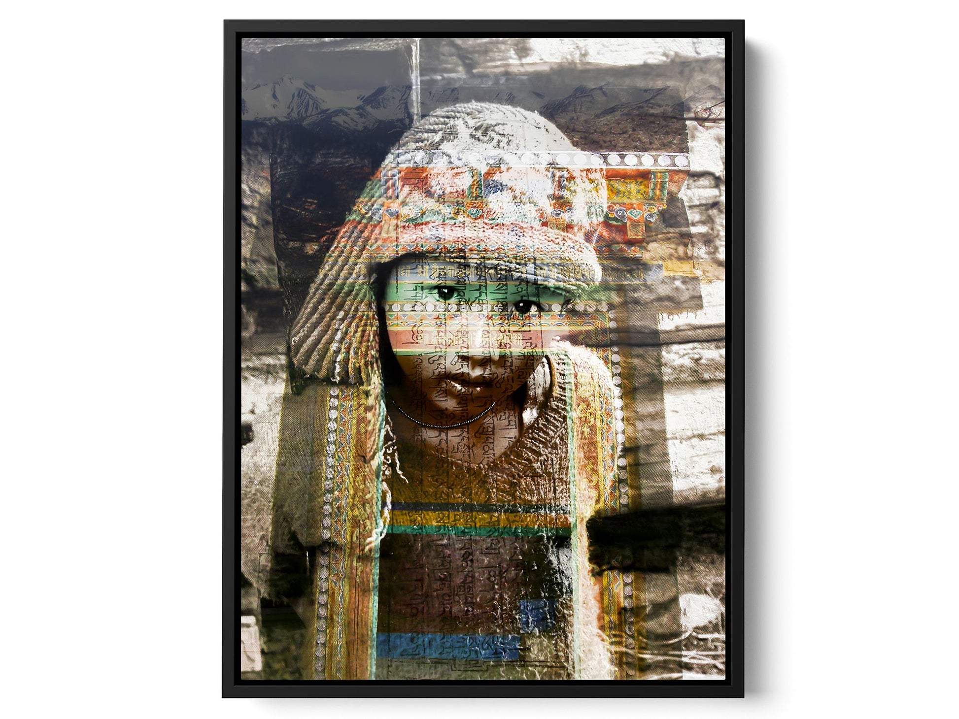 Ladakhi Girl Lost in Kalpa India portrait photograph under acrylic glass with black floater frame, 15 by 20 inch artwork