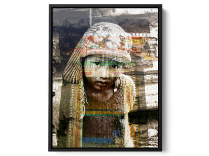 Ladakhi Girl Lost in Kalpa India portrait photograph under acrylic glass with black floater frame, 15 by 20 inch artwork