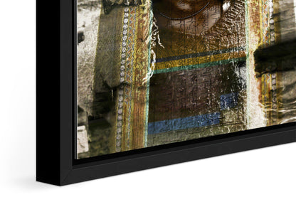 Ladakhi Girl Lost in Kalpa photograph under acrylic glass with black floater frame, close up detail