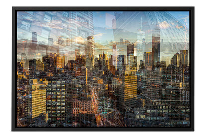 Manhattan View New York City photograph under acrylic glass with black floater frame, 16 by 24 inch artwork