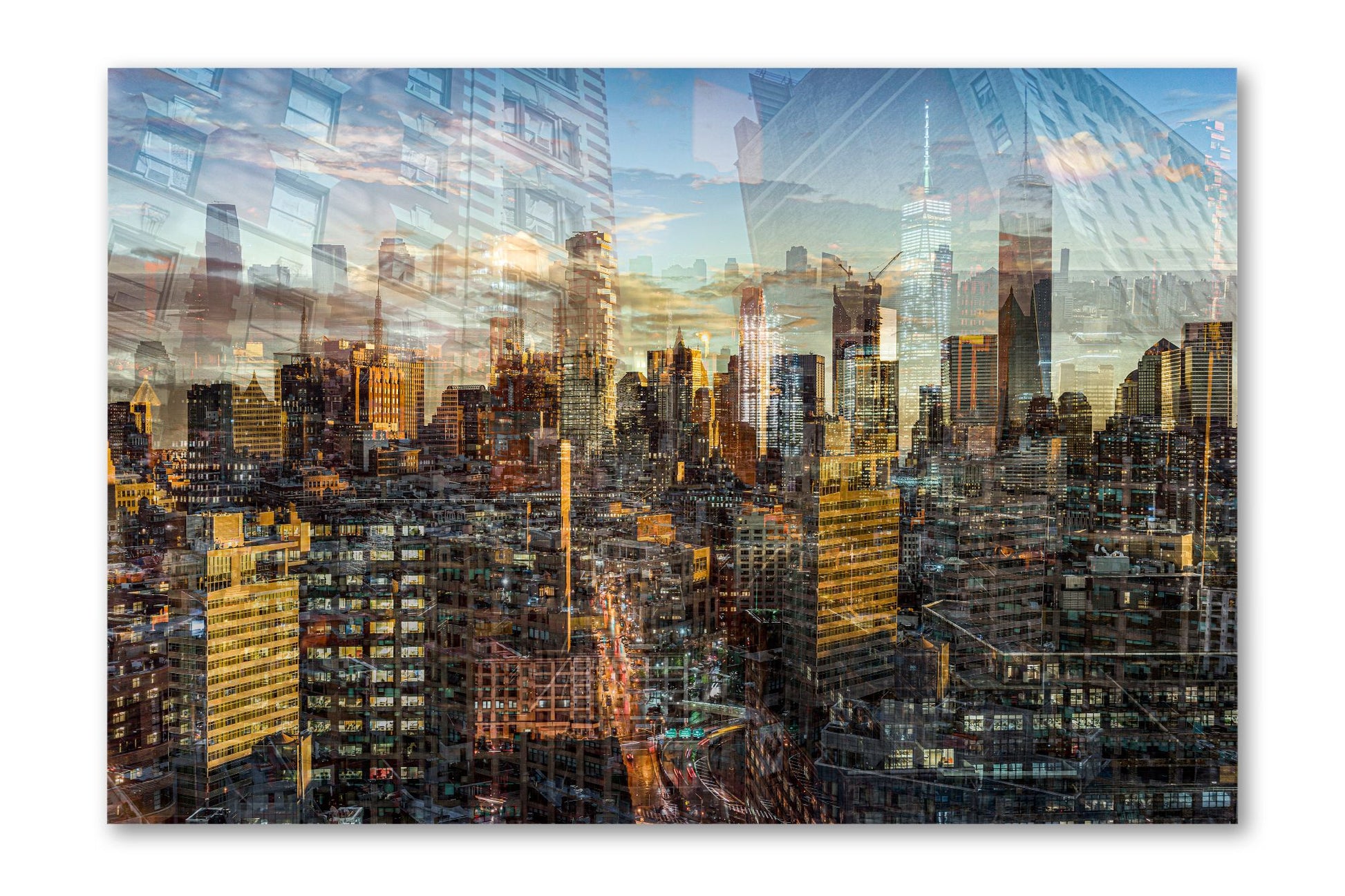 Manhattan View New York skyline photograph mounted under acrylic glass, front view