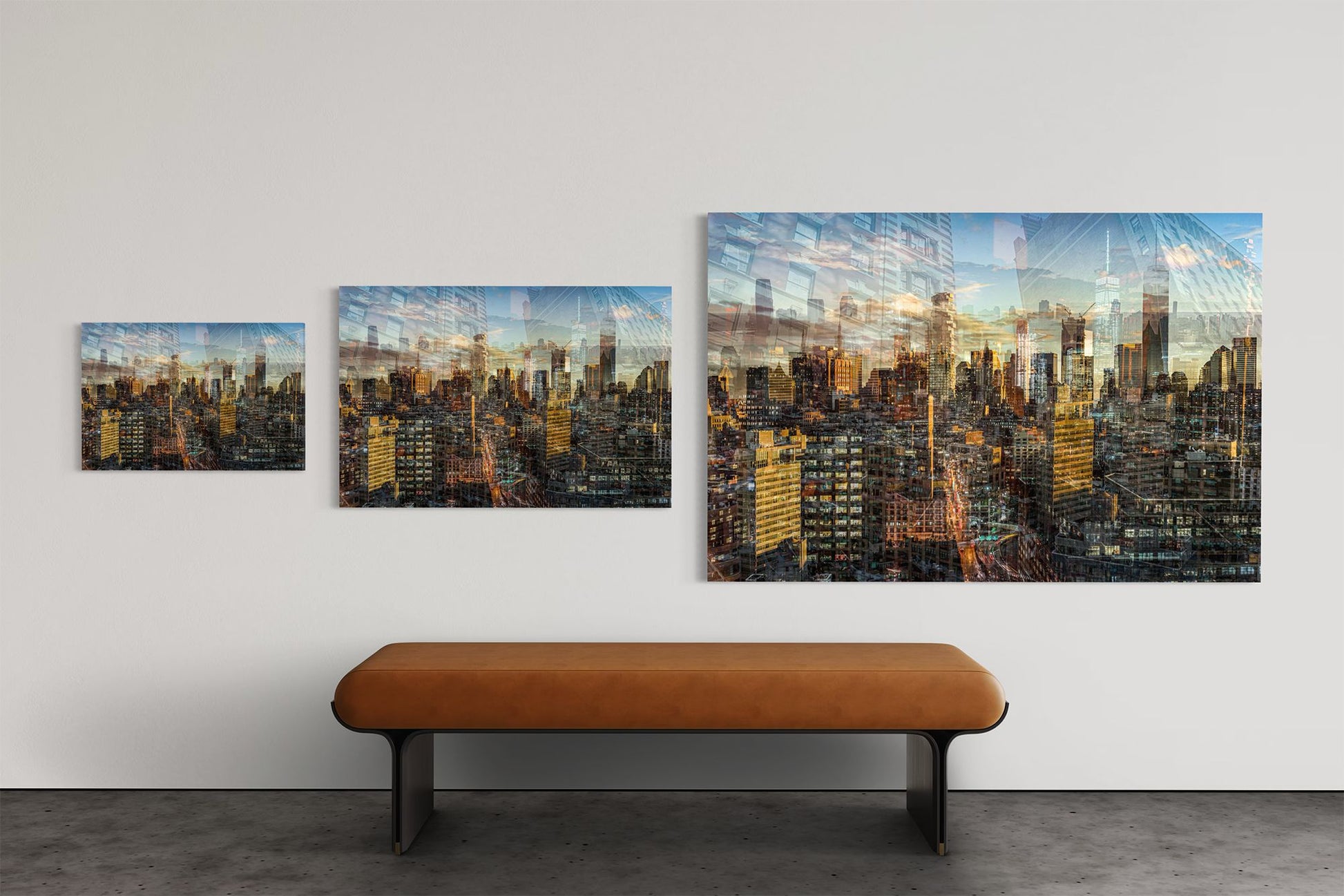 Manhattan View limited edition photography print shown in three sizes, 16 by 24, 24 by 36 and 40 by 60 inches