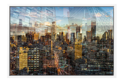 Manhattan View New York City photograph under acrylic glass with white floater frame, 16 by 24 inch artwork