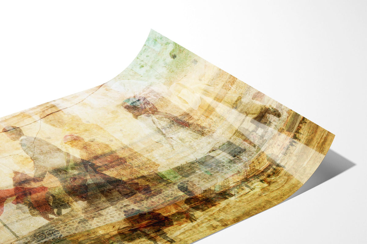 Close up of the Meknes Medina fine art photograph printed on Fuji Crystal Archive DP II paper, showing a veiled woman and the square below