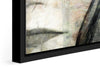 Mirror photograph under acrylic glass with black floater frame, close up detail