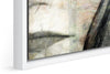 Mirror photograph under acrylic glass with white floater frame, close up detail