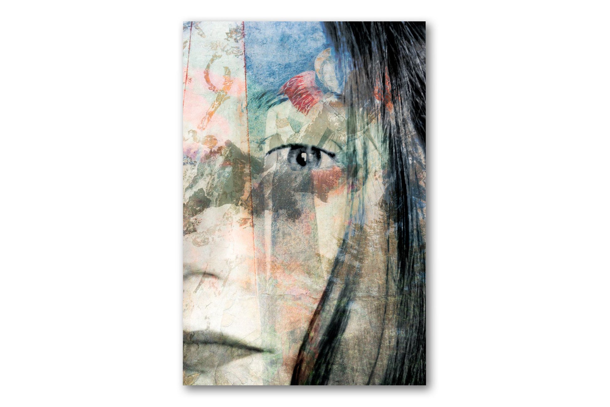 Mirror self portrait photograph mounted under acrylic glass, front view