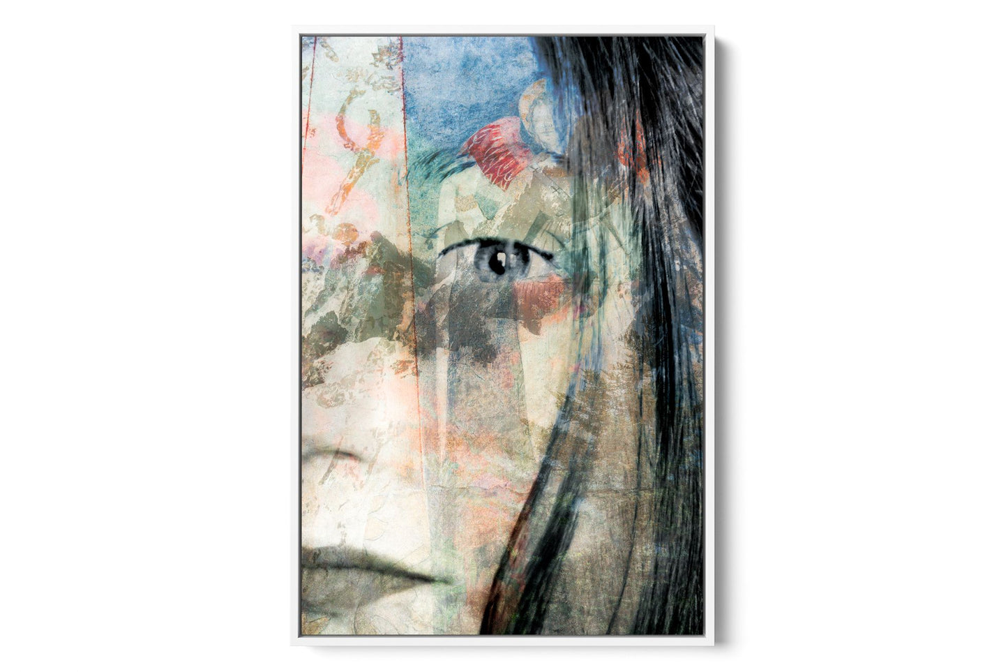 Mirror self portrait photograph under acrylic glass with white floater frame, 24 by 36 inch artwork