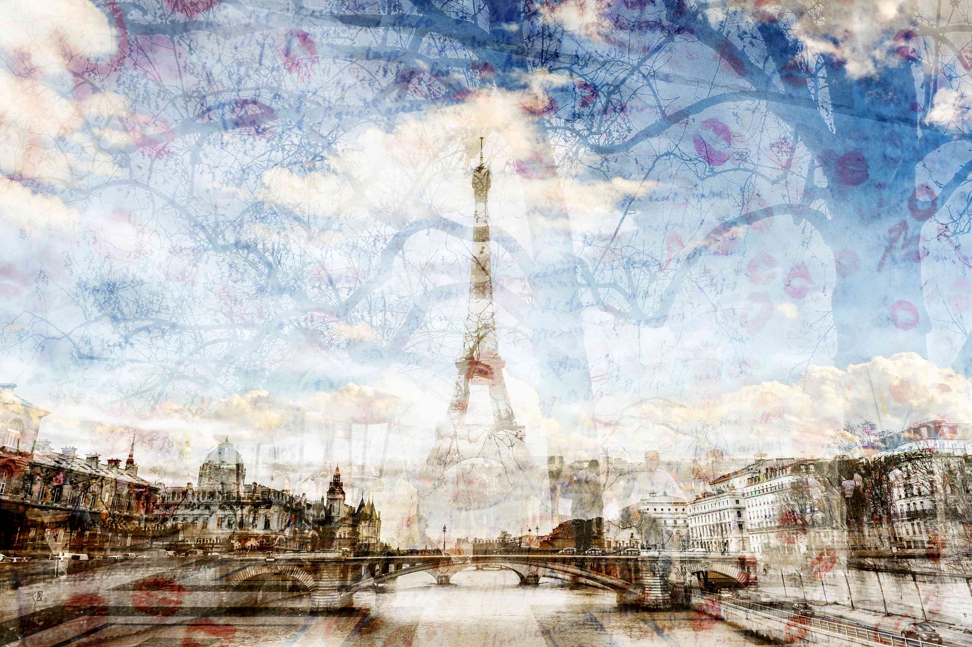 My Paris photography print by Charlotte Fonne, the Eiffel Tower and the Seine layered into one image, from the Breathe Series