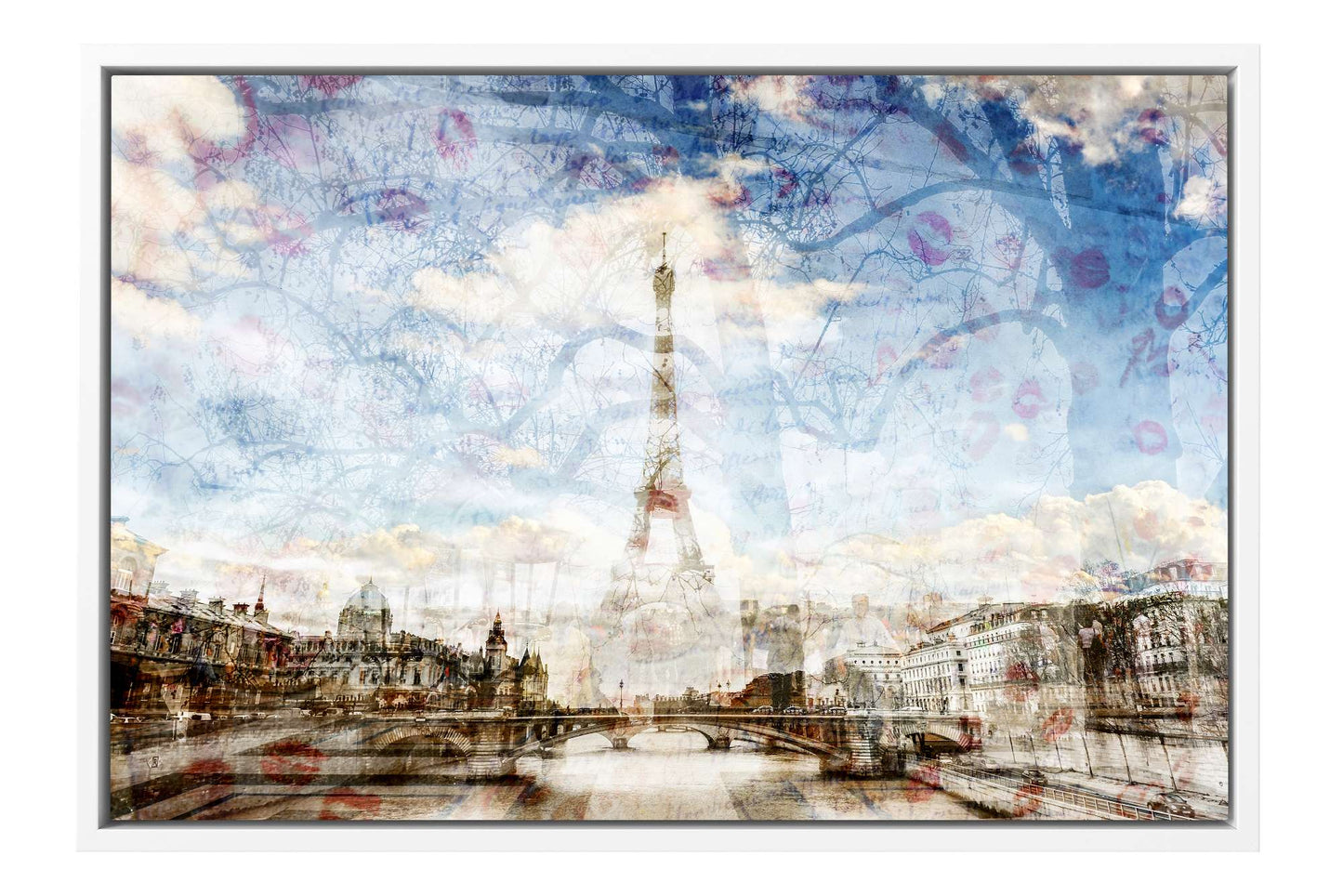 My Paris Eiffel Tower photograph under acrylic glass with white floater frame, 16 by 24 inch artwork