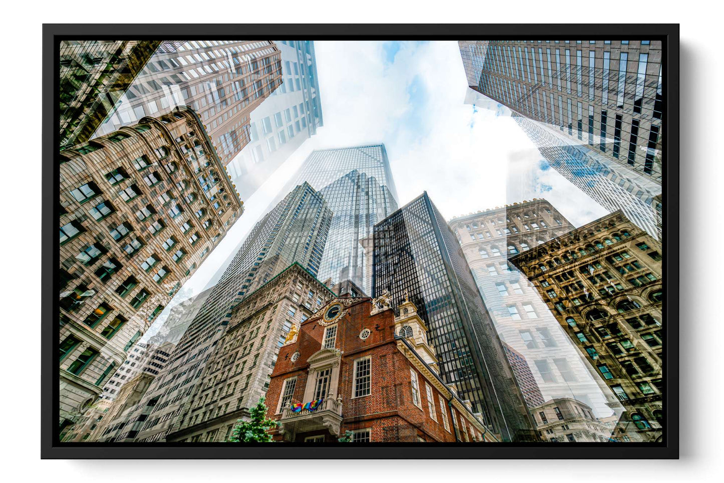 Old State House Boston Massachusetts photograph under acrylic glass with black floater frame, 16 by 24 inch artwork