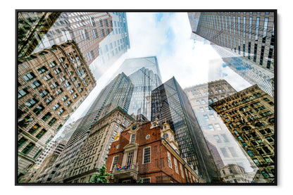 Old State House layered photograph under acrylic glass with black floater frame, 40 by 60 inch artwork