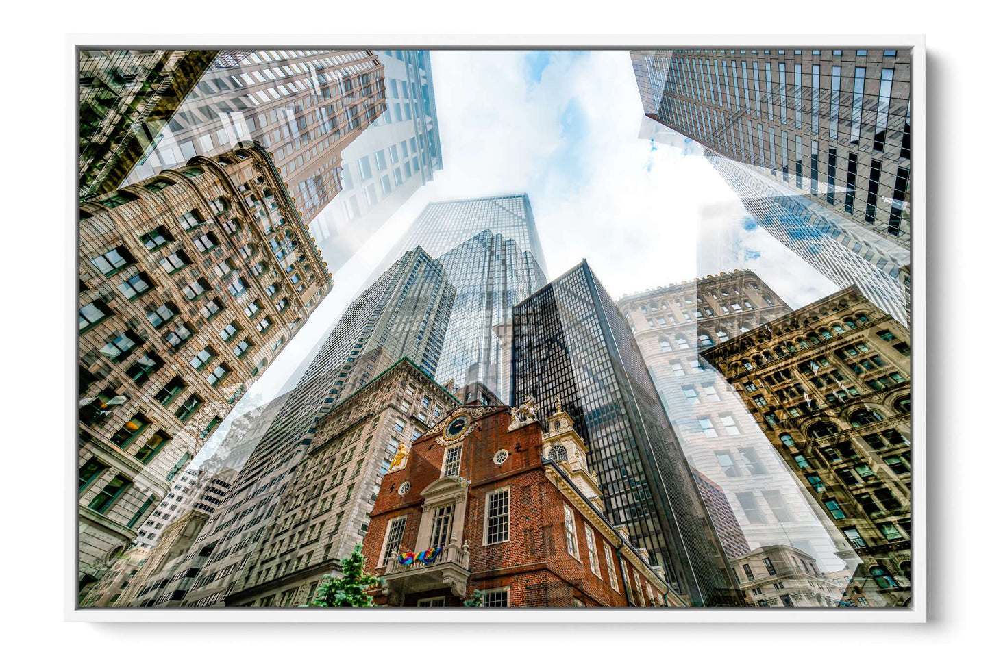 Old State House Boston photograph under acrylic glass with white floater frame, 24 by 36 inch artwork