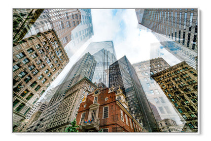 Old State House layered photograph under acrylic glass with white floater frame, 40 by 60 inch artwork