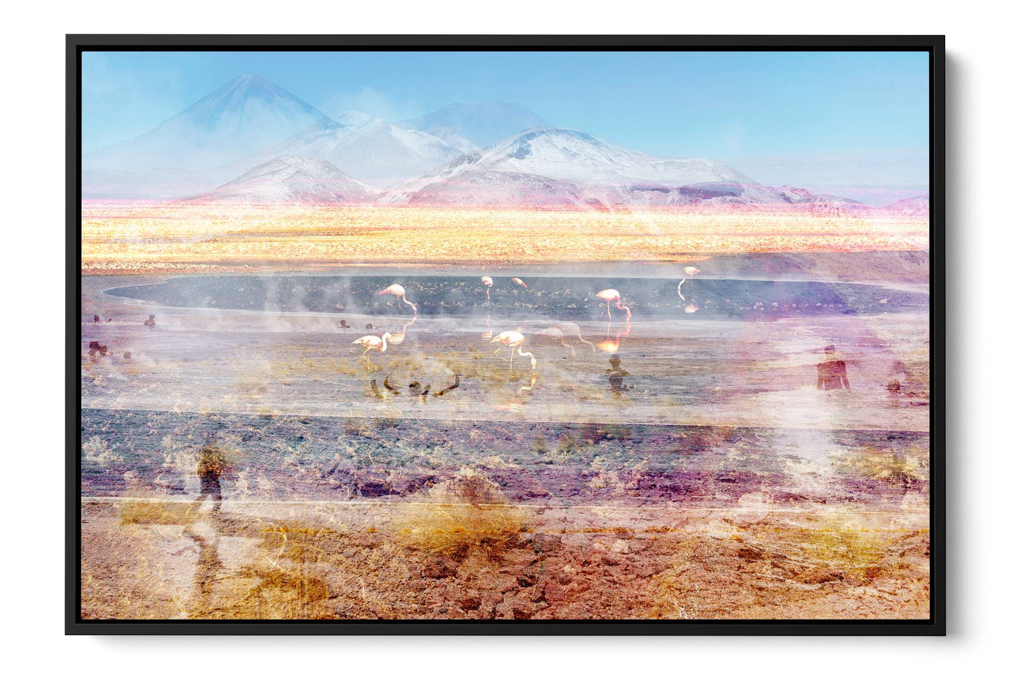Pink Atacama Desert photograph under acrylic glass with black floater frame, 24 by 36 inch artwork