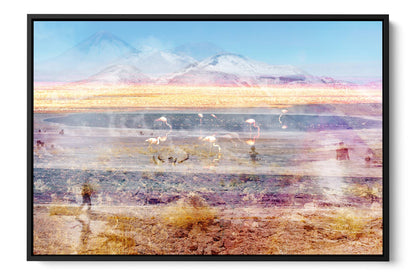 Pink Atacama Desert photograph under acrylic glass with black floater frame, 24 by 36 inch artwork