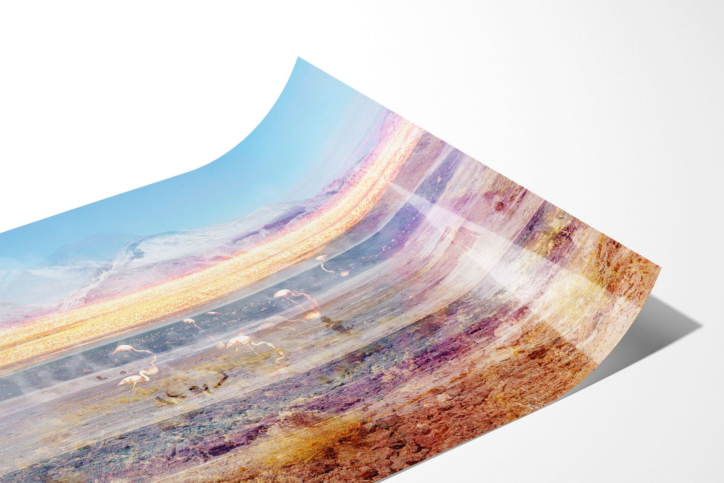Close up of the Pink Atacama fine art photograph printed on Fuji Crystal DP II paper, showing layered desert detail